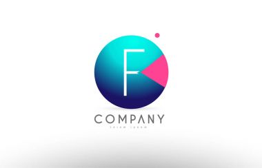 F alfabe 3d küre mavi mektup pembe logo simge tasarım