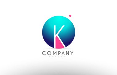 K alfabe 3d küre mavi mektup pembe logo simge tasarım