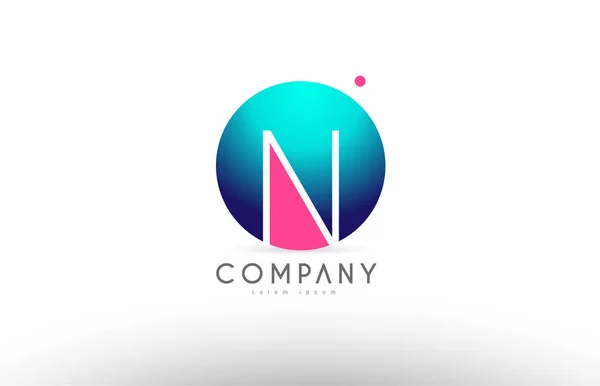 N alphabet 3d sphere letter blue pink logo icon design — Stock Vector
