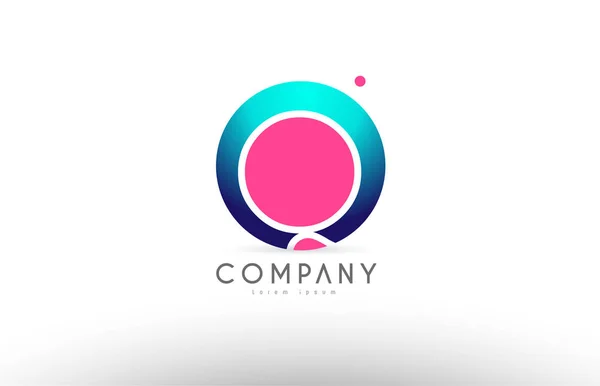 Q alfabeto 3d esfera letra azul rosa logotipo ícone design —  Vetores de Stock