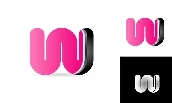 W růžové černé abeceda dopis logo vektorové ikony designu — Stockový vektor