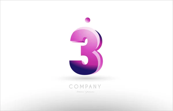 Номер 3 три черно-белый розовый логотип иконка дизайн — стоковый вектор