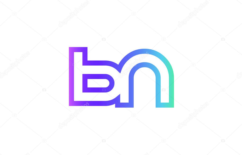 BN B N letter logo combination alphabet vector creative company icon design template modern  pink blue contour line art