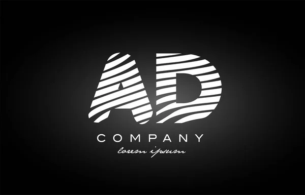 AD A D lettre alphabet logo noir blanc icône design — Image vectorielle