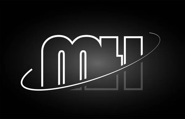 Mh M H 字母字母标志黑色白色图标设计 — 图库矢量图片