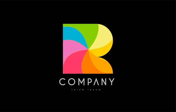 R arco iris colores logotipo icono alfabeto diseño — Vector de stock