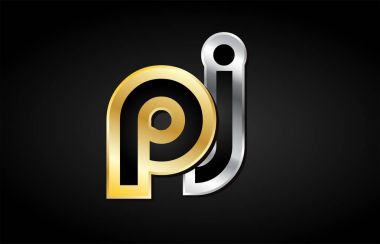 PJ altın gümüş harf ortak logo simge alfabe tasarımı