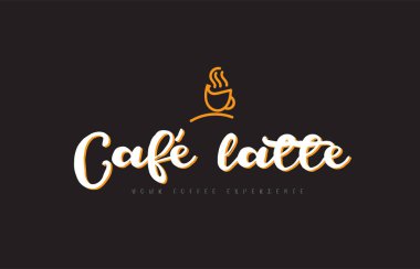 Kahve Kupası sembolü fikir tipografi ile Cafe latte kelime metin logo