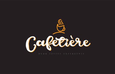 Kahve Kupası sembolü fikir tipografi ile cafetiere kelime metin logo