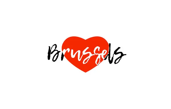Europäische Hauptstadt Brüssel lieben Herz Text Logo Design — Stockvektor