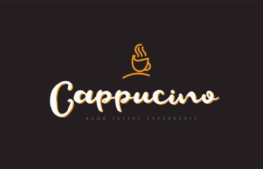 Kahve Kupası sembolü fikir tipografi ile cappucino kelime metin logo