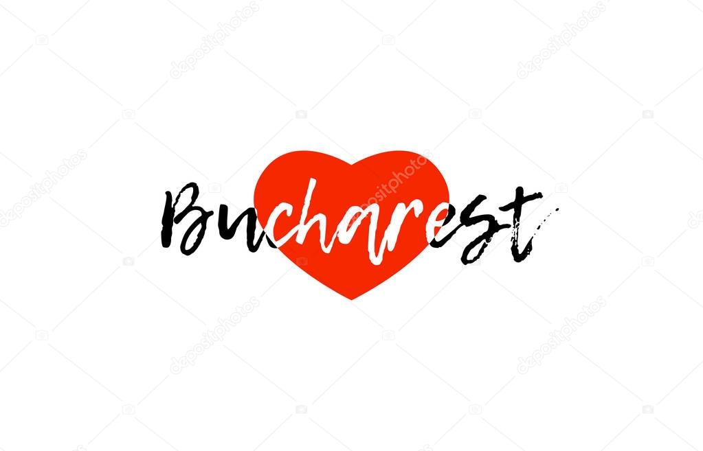 European capital city bucharest love heart text logo design