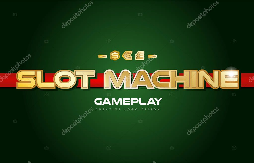 Slot machine text with gold texture on a green background suitable as a postcard or banner design for a card game