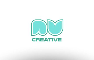 Pastel Yeşil Alfabe harf nv n v kombinasyon ortak logo t.