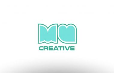 Pastel Yeşil alfabesi mektubu mu m u birlikte ortak logo t.