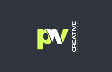 Yeşil mektup pv p v birlikte logo simge şirket tasarım ortak j