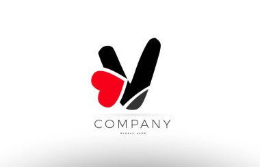 V Alfabe harf logo simge aşk kalp simgesi şirket tasarı ile