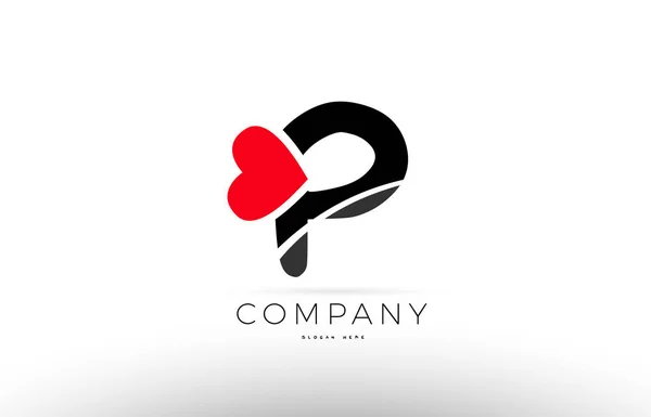 P alfabeto letra logotipo ícone com amor coração símbolo empresa desig — Vetor de Stock