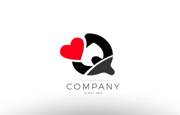 Q alfabeto letra logotipo icono con amor corazón símbolo empresa desig — Vector de stock