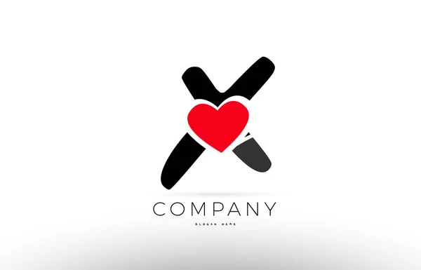 X ikona logo litery alfabetu z miłość serce symbol firmy wyzna — Wektor stockowy
