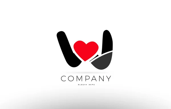 Ikona logo litery alfabetu W z miłość serce symbol firmy wyzna — Wektor stockowy