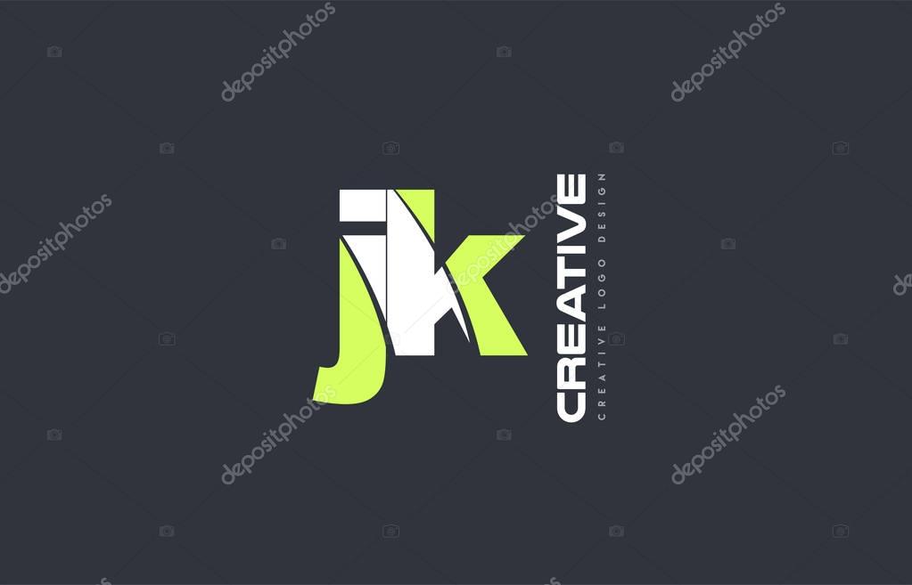 Joint joined letter combination  jk j k alphabet green blue blackground technology media logo icon design company