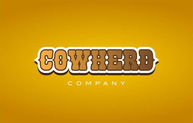 Sığırtmaç inek sürüsü Batı tarzı kelime metin logo tasarım simgesi compan