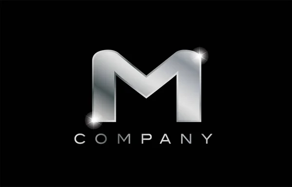 Ασημί μεταλλικό γράμμα M Σχεδιασμός λογότυπο της εταιρείας — Διανυσματικό Αρχείο