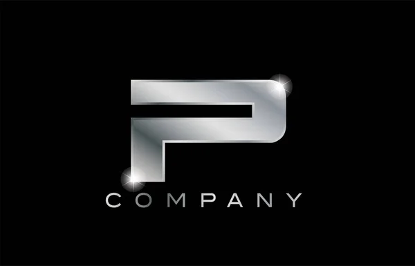Logo desain huruf logam P silver - Stok Vektor