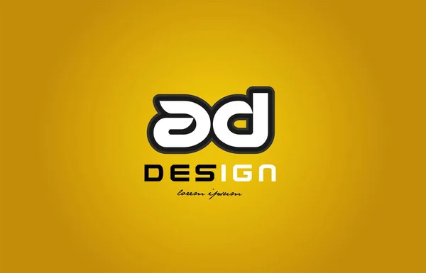 AD d abeceda letter kombinace číslice bílé na žlutou backgro — Stockový vektor