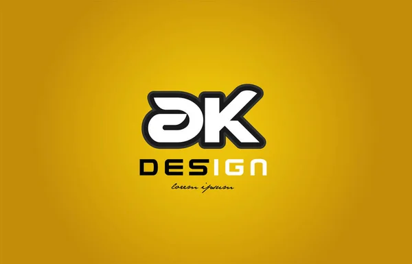 AK een k alfabet letter combinatie cijfer wit op gele backgro — Stockvector