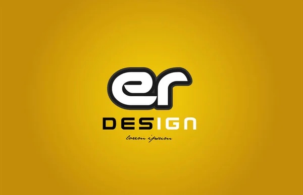 Er e r alfabeto letra combinación dígito blanco sobre fondo amarillo — Vector de stock