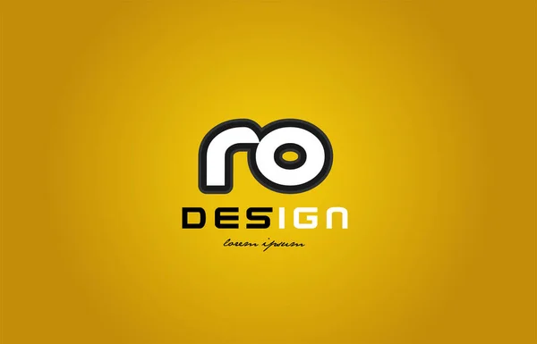 Ro r o alfabeto letra combinación dígito blanco sobre fondo amarillo — Vector de stock