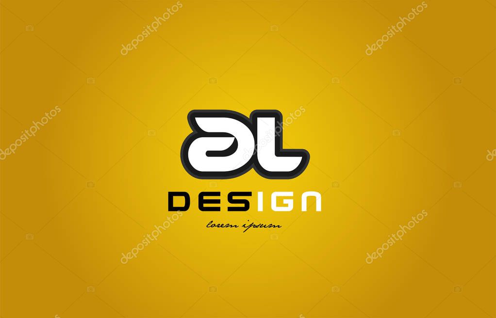 Design of bold alphabet letter combination al a l with white color and black contour on yellow background suitable for a company or business