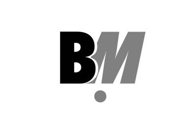 BM b m siyah beyaz gri Alfabe harf logo simge birleşimi 