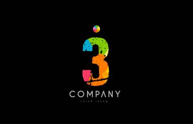 3 numara grunge renkli gökkuşağı sayısal basamak logo