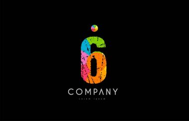 6 numara grunge renkli gökkuşağı sayısal basamak logo