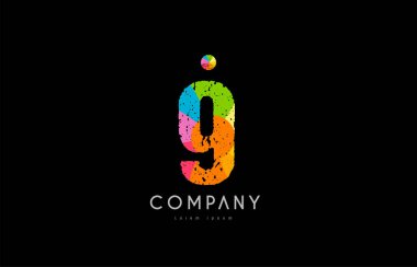 9 numara grunge renkli gökkuşağı sayısal basamak logo
