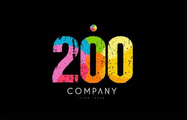 200 numara grunge renkli gökkuşağı sayısal basamak logo