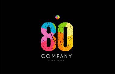 80 numara grunge renkli gökkuşağı sayısal basamak logo