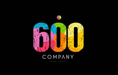 600 sayı grunge renkli gökkuşağı sayısal basamak logo