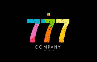 grunge renkli gökkuşağı sayısal basamak logo 777 numaralı