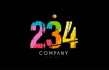 234 numaralı grunge renkli gökkuşağı sayısal basamak logo