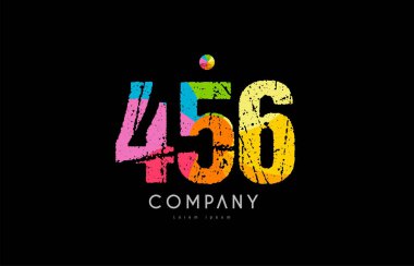 456 numara grunge renkli gökkuşağı sayısal basamak logo