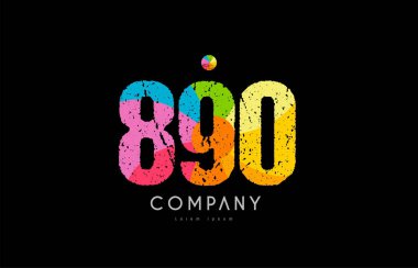 890 numara grunge renkli gökkuşağı sayısal basamak logo