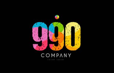 990 numara grunge renkli gökkuşağı sayısal basamak logo