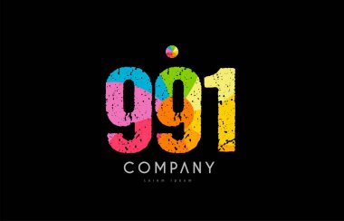 991 numara grunge renkli gökkuşağı sayısal basamak logo