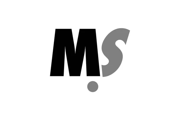 Ms m s noir blanc gris lettre alphabet logo icône combinaison — Image vectorielle