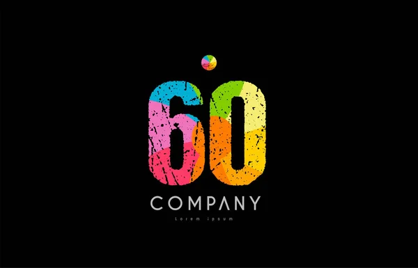 60 number grunge color rainbow numeral digit logo — Stock Vector