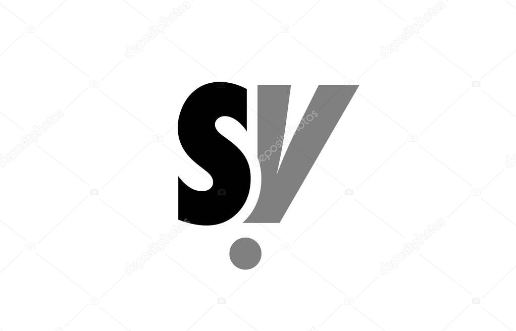 Creative logo icon combination of alphabet letter sv s v in black and grey isolated on white background with simple efficient design